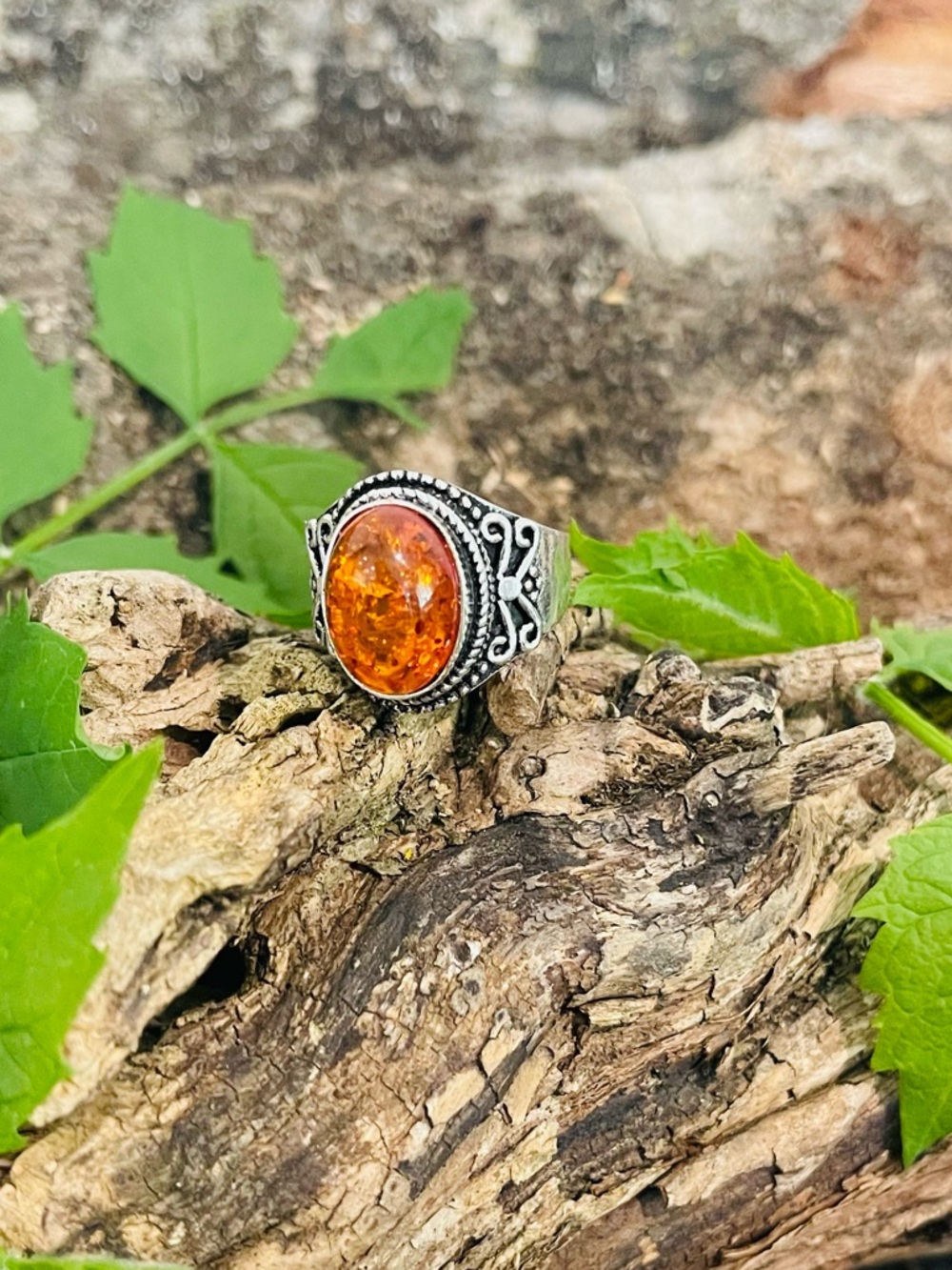 Amber 925 Sterling Silver Ring